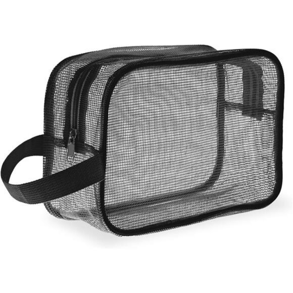 Black mesh shower caddy bag toiletry organizer quick dry for gym travel dorm cam - Picture 1 of 8